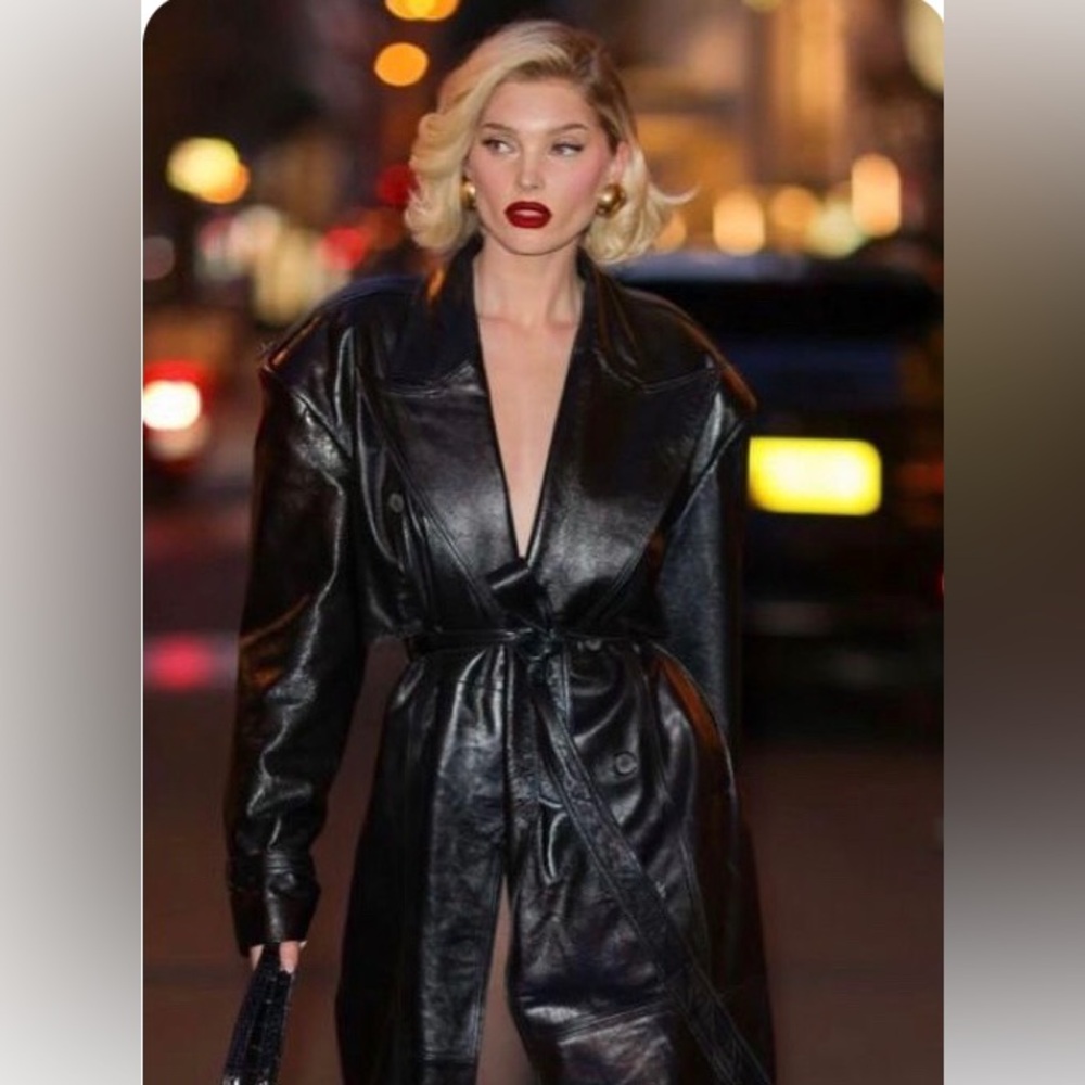 DENNIS BASSO Trench coat Black faux leather Full length Vintage SMALL Trending - Picture 13 of 15